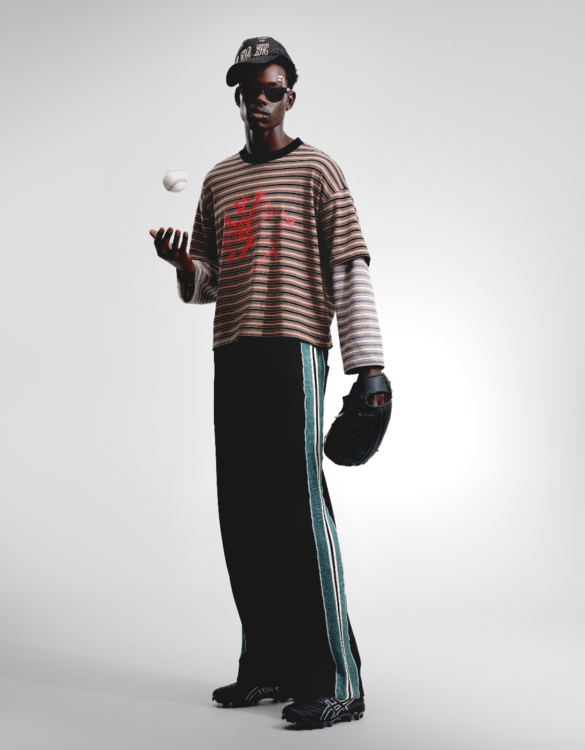 JUNGLES JUNGLES SKELETON STRIPE DOUBLE  SLEEVE TEE