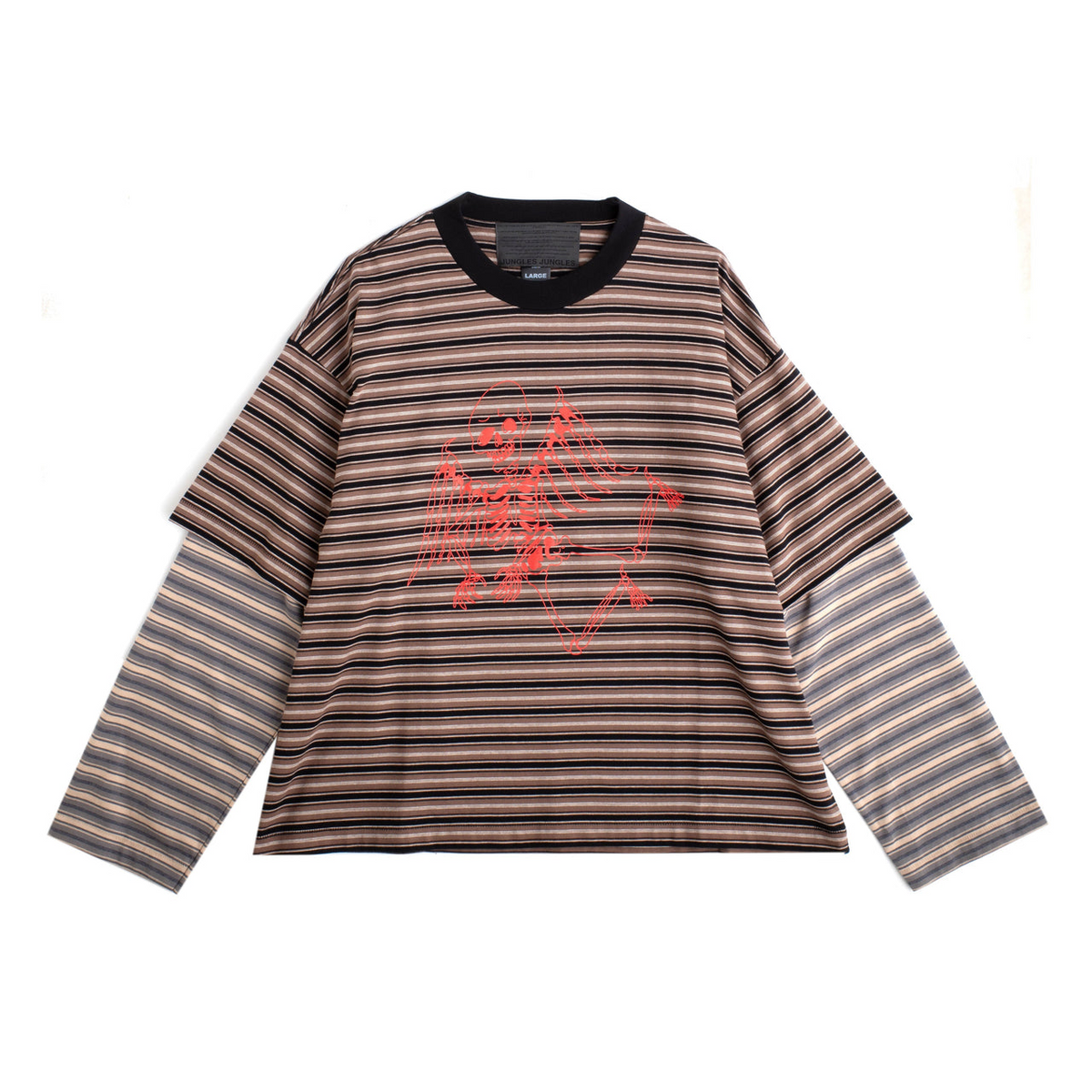 JUNGLES JUNGLES SKELETON STRIPE DOUBLE  SLEEVE TEE