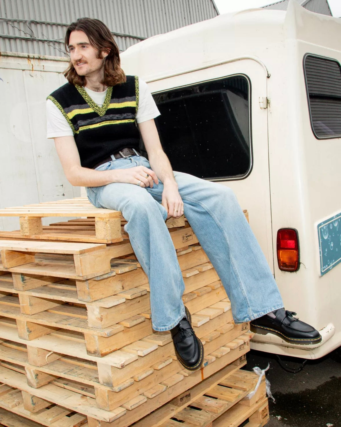 DR.MARTENS ADRIAN YELLOW STITCH LEATHER TASSEL BLACK LOAFERS