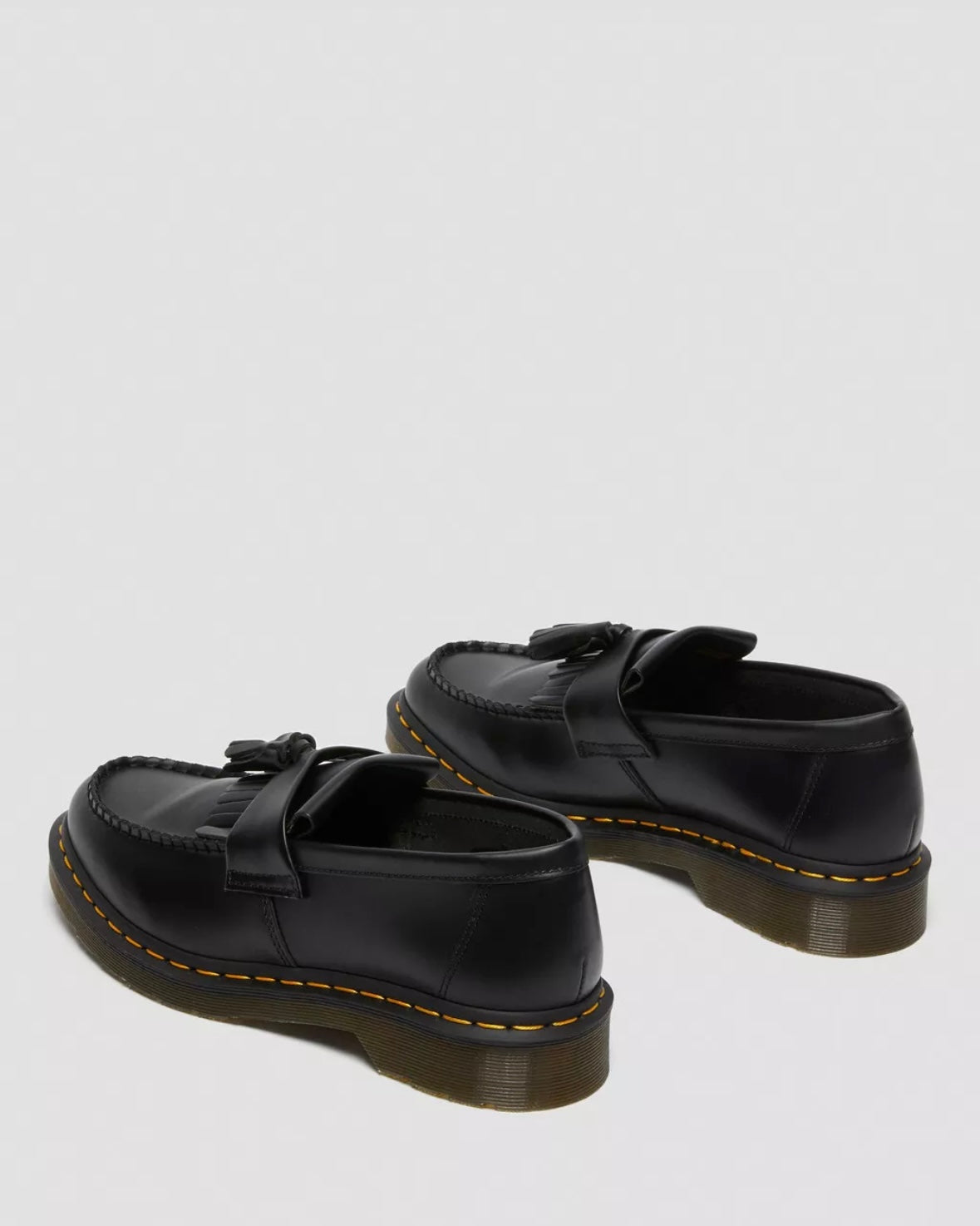 DR.MARTENS ADRIAN YELLOW STITCH LEATHER TASSEL BLACK LOAFERS
