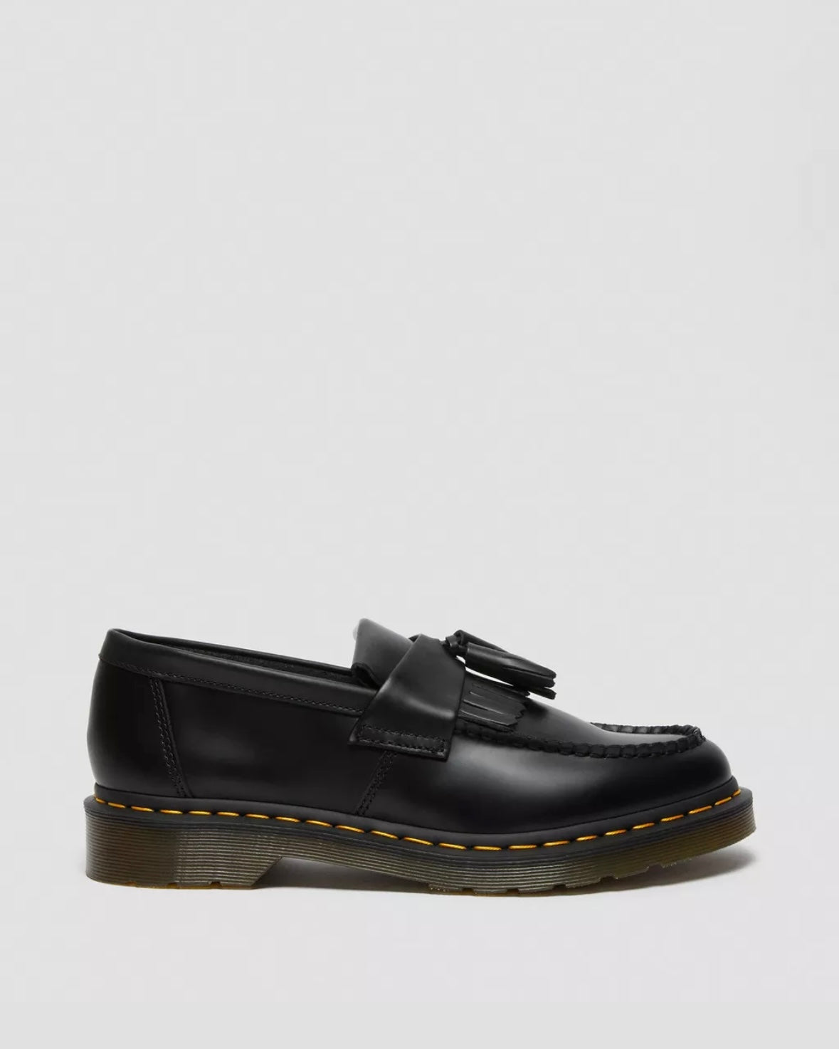 DR.MARTENS ADRIAN YELLOW STITCH LEATHER TASSEL BLACK LOAFERS