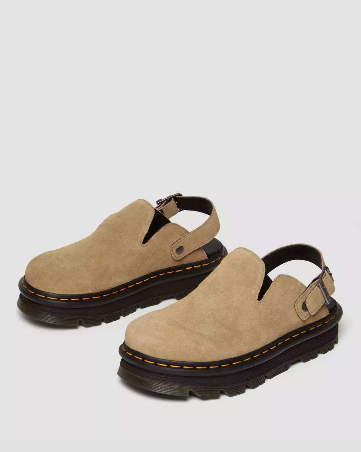 DR.MARTENS ZEBZAG SAVANNAH TAN SUEDE SINGBLACK PLATFORM MULES