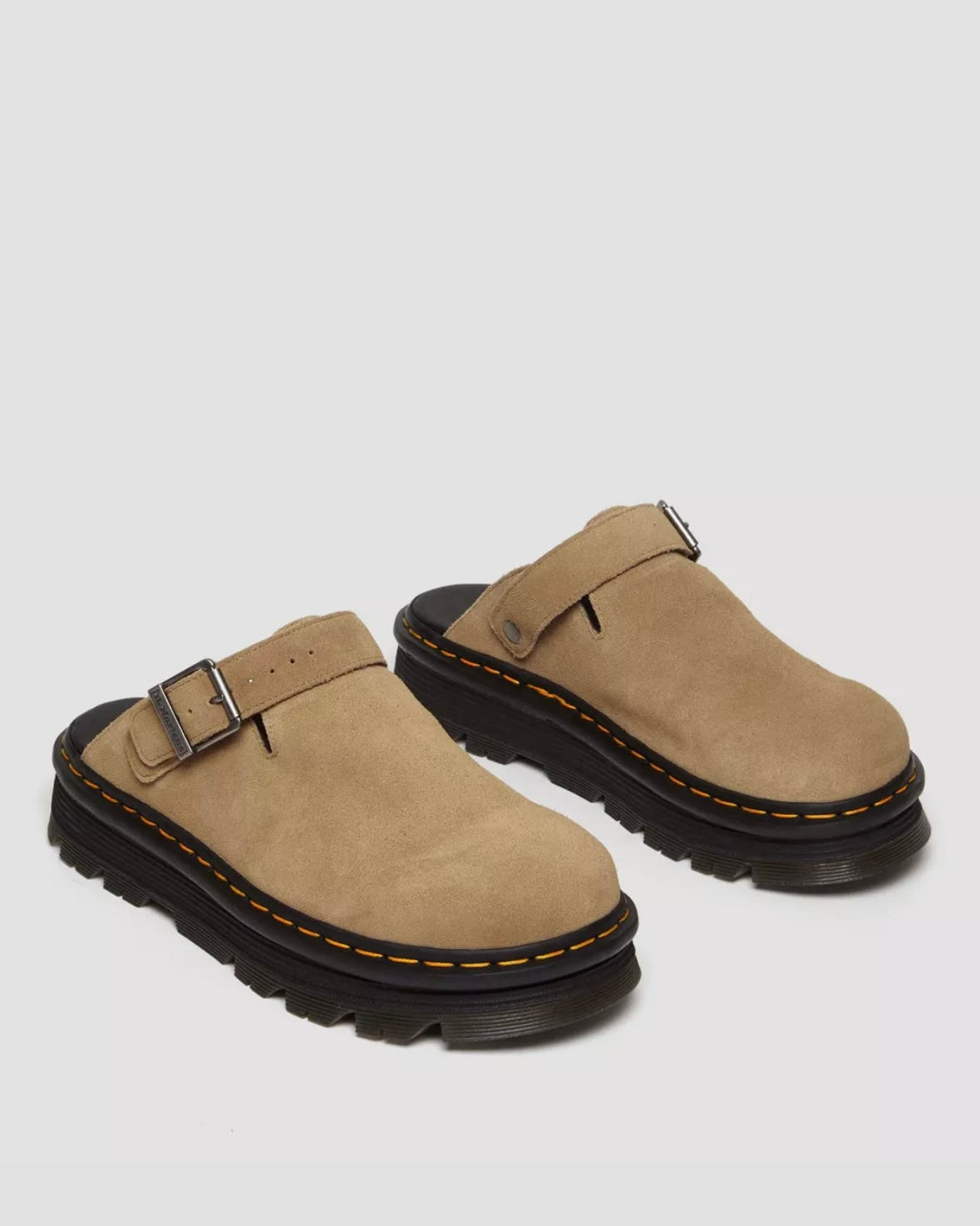 DR.MARTENS ZEBZAG SAVANNAH TAN SUEDE SINGBLACK PLATFORM MULES