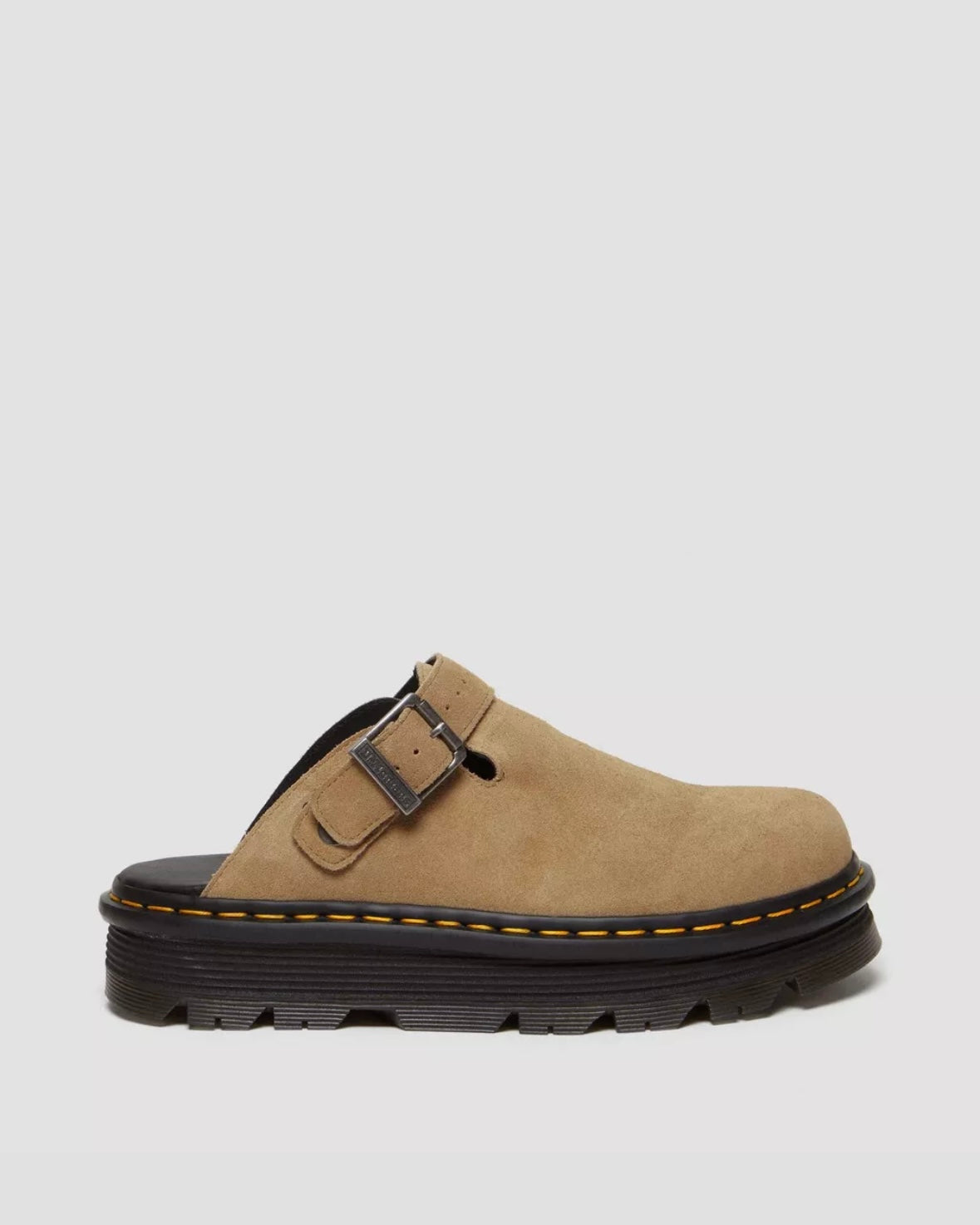 DR.MARTENS ZEBZAG SAVANNAH TAN SUEDE SINGBLACK PLATFORM MULES