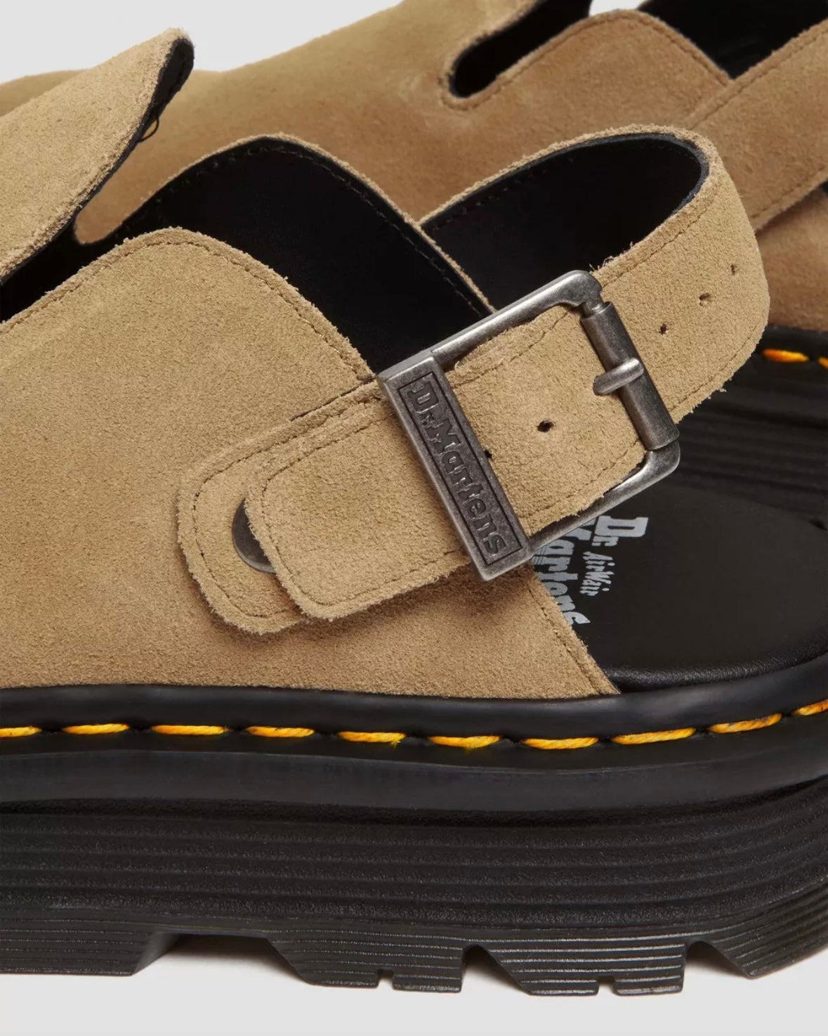 DR.MARTENS ZEBZAG SAVANNAH TAN SUEDE SINGBLACK PLATFORM MULES