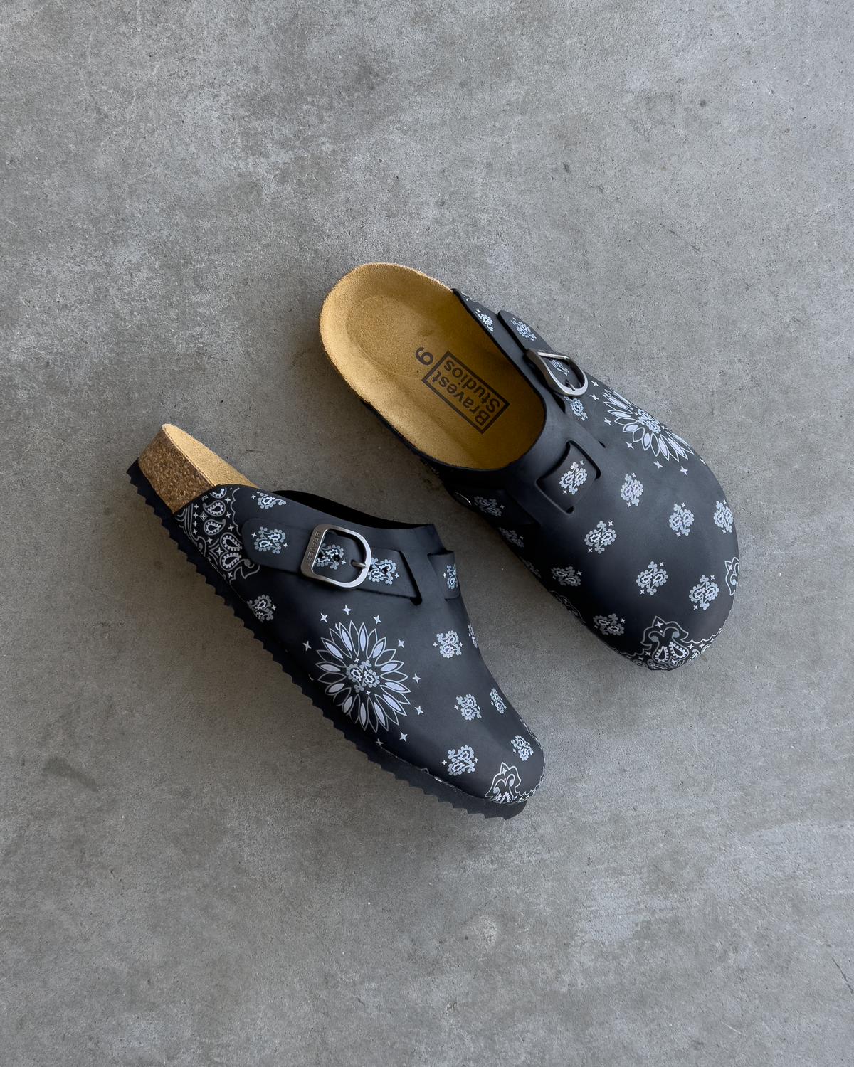BRAVEST STUDIOS BLACK LEATHER PAISLEY CLOG