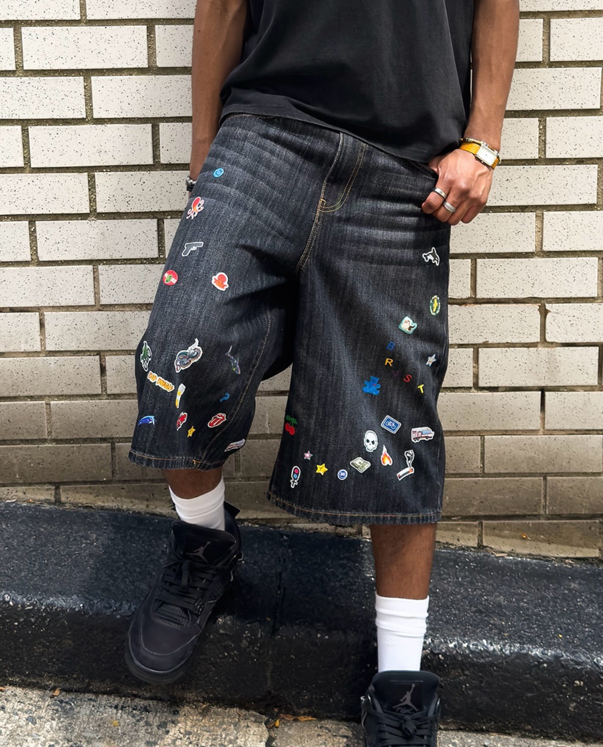 BRAVEST STUDIOS STICKER JORTS BLACK