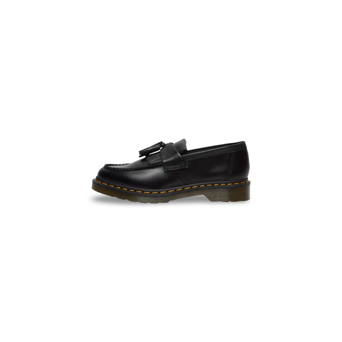 DR.MARTENS ADRIAN YELLOW STITCH LEATHER TASSEL BLACK LOAFERS