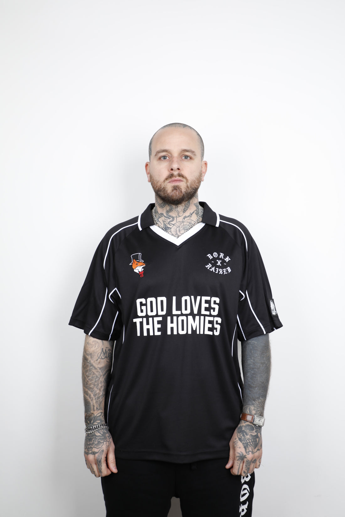 BORN X RAISED GOD LOVES THE HOMIES JERSEY BLACK