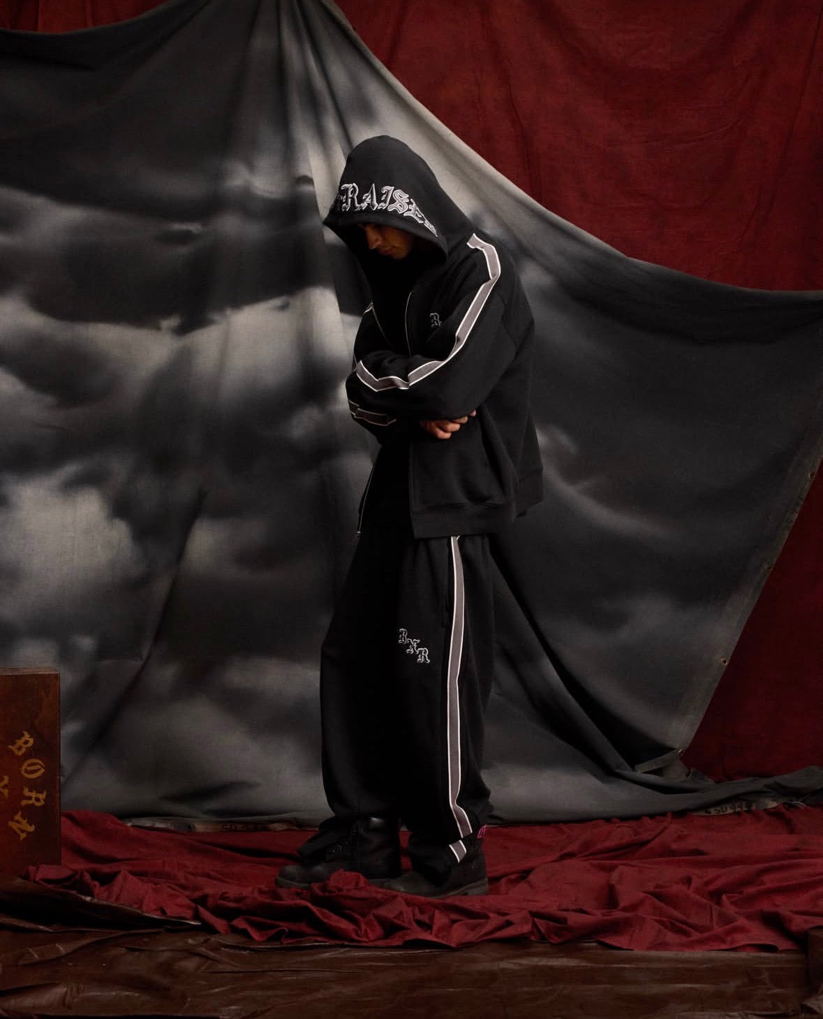 BORN X RAISED SPORT STRIPE ZIP-UP HOODIE
