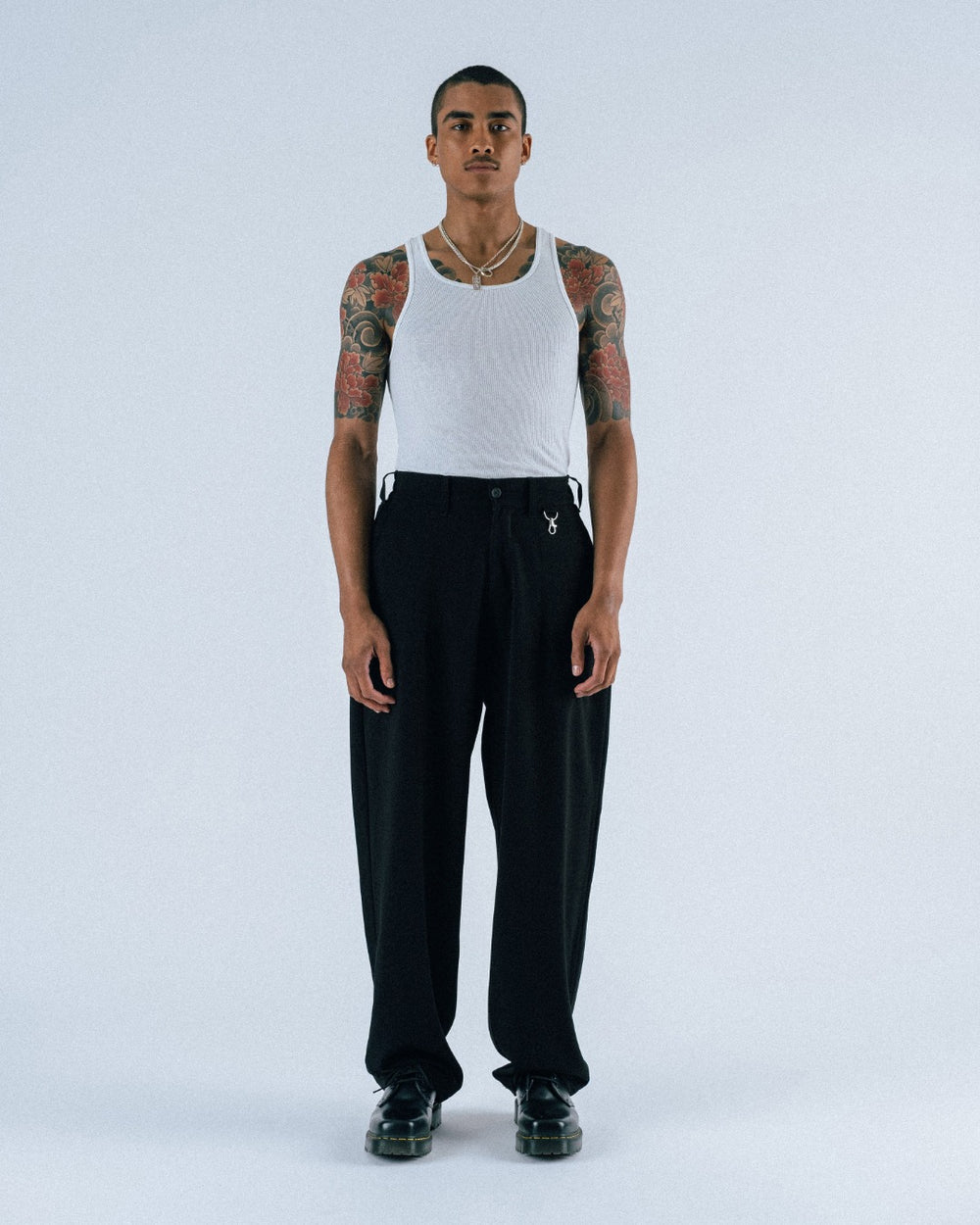 STUDENTS CALCULUS BAGGY PLEATED PANTS BLACK