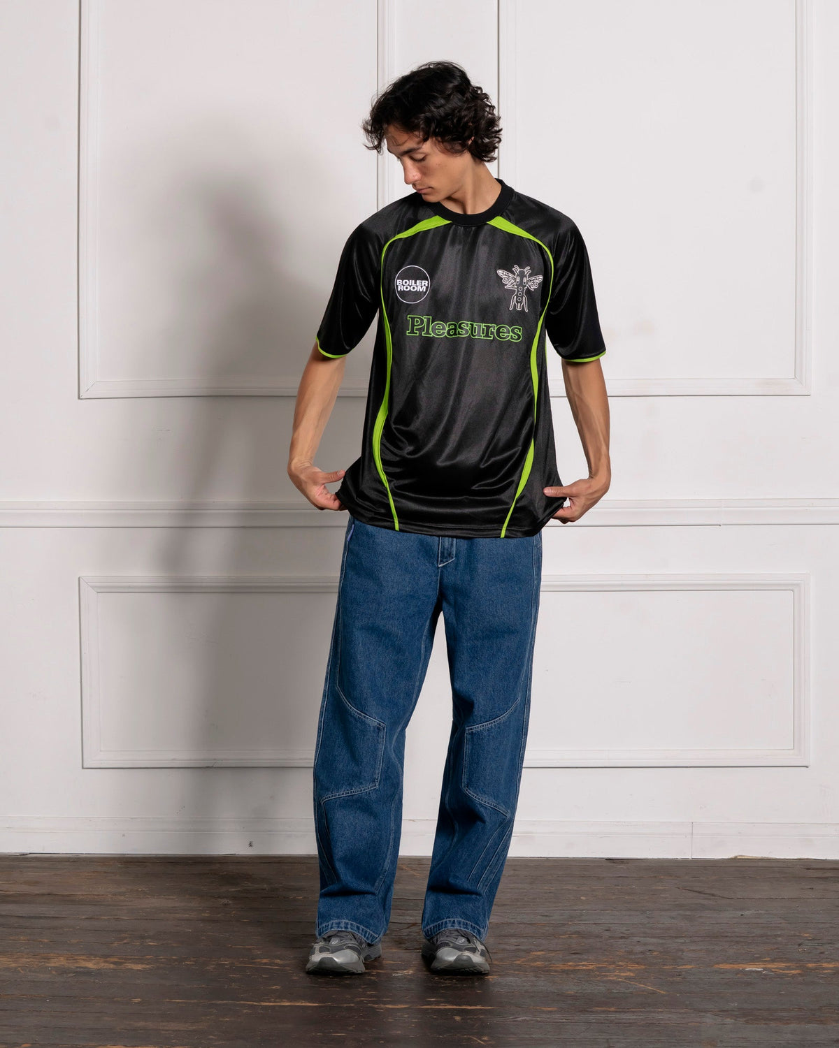 PLEASURES x BOILER ROOM AQUA SOCCER JERSEY