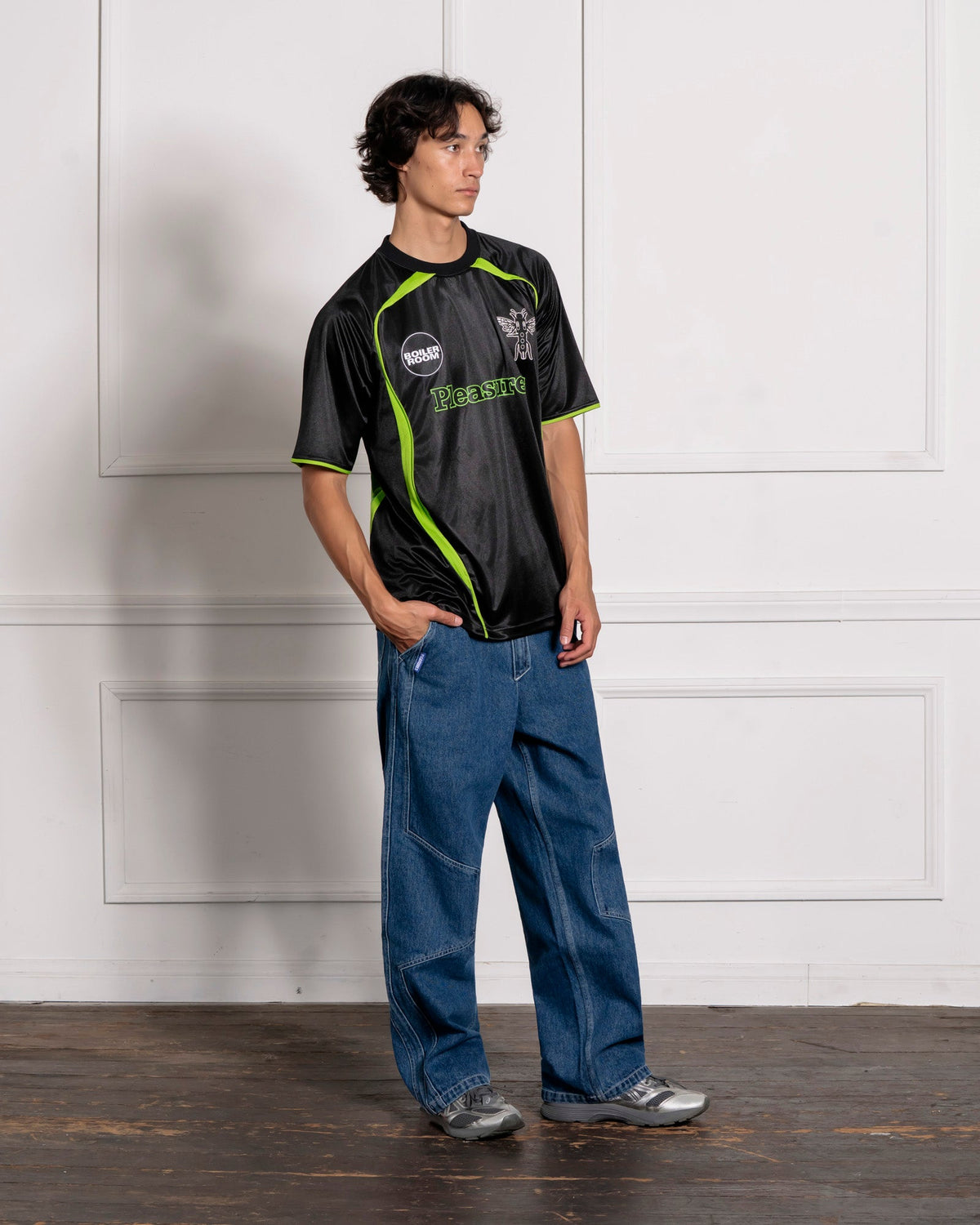 PLEASURES x BOILER ROOM AQUA SOCCER JERSEY