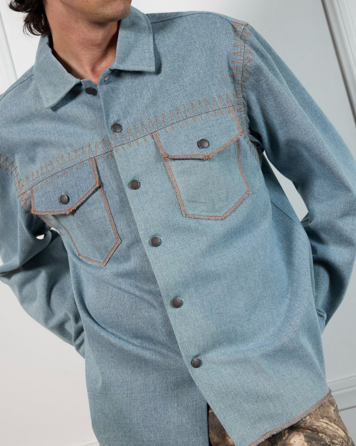 PLEASURES  FORTRESS DENIM BUTTON UP