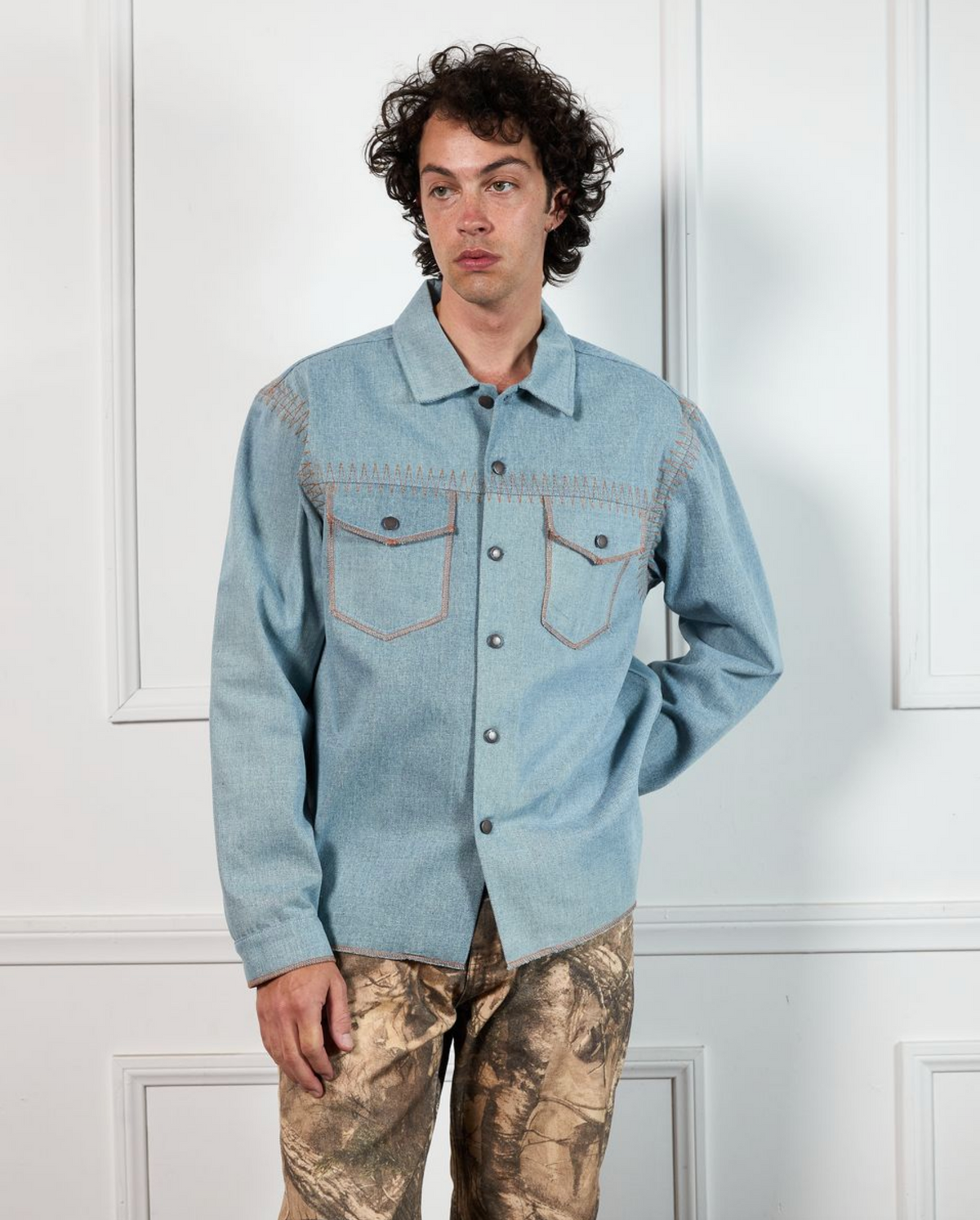 PLEASURES  FORTRESS DENIM BUTTON UP