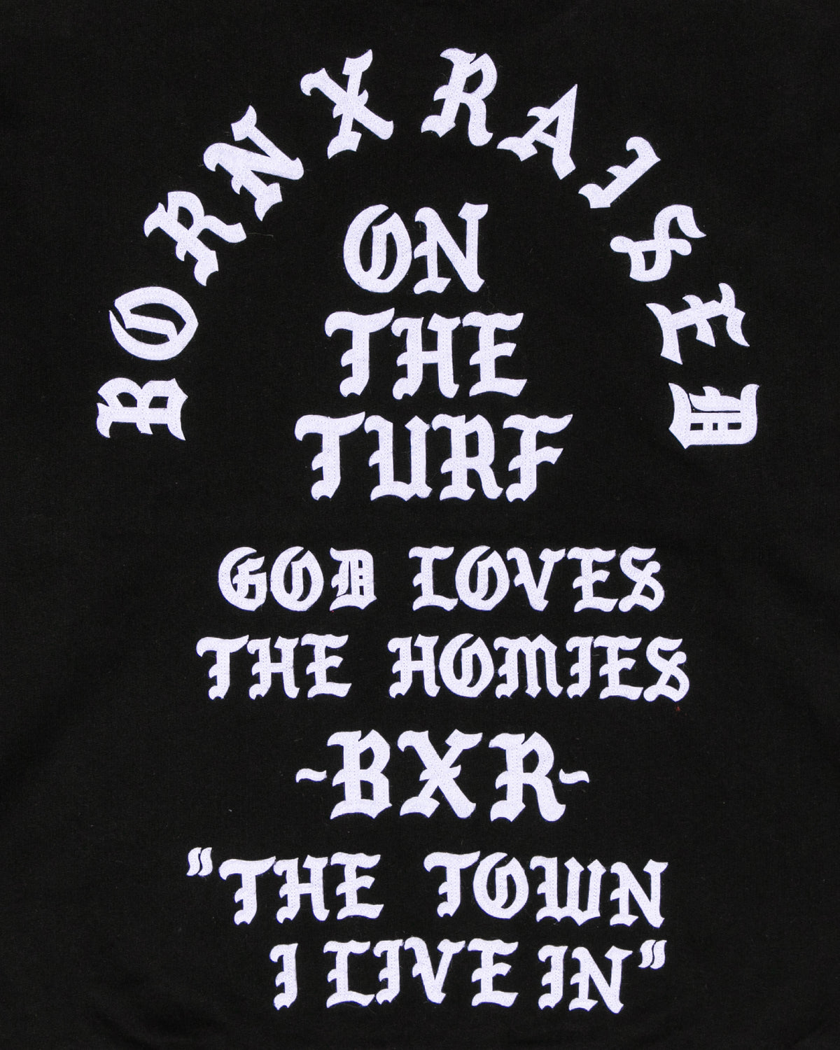 BORN X RAISED THE TOWN FELT LETTER CREWNECK