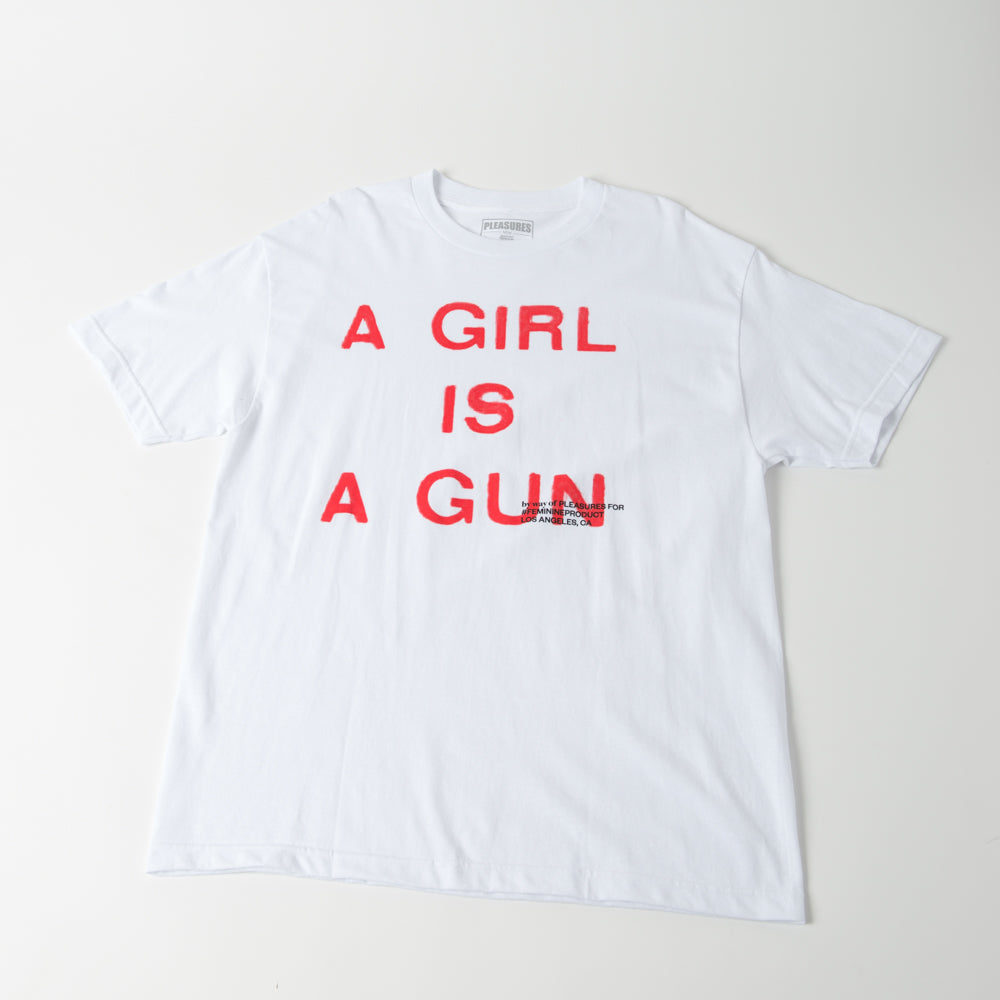 PLEASURES GIRL IS A GUN T-SHIRT
